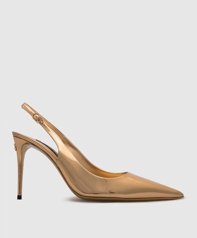 Dolce&Gabbana - Gold glossy leather slingbacks with DG logo