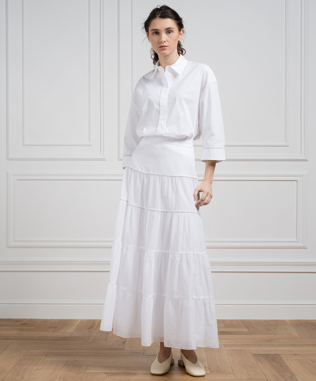 Peserico Gonna bianca a balze con catena monil P05053L100481 acquista online su Symbol