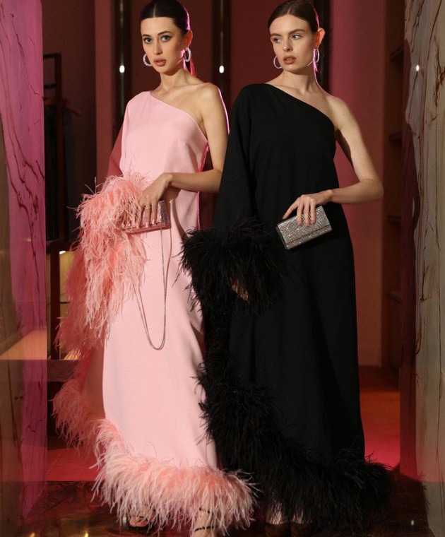 taller marmo pink feather dress Taller Marmo feather-trim Cape Dress | Pink