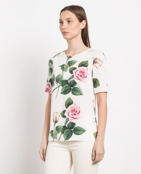 Dolce&Gabbana White silk blouse with Rose print F7U27TFSAZD