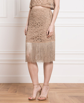 Twinset Brown openwork skirt with fringe 231LM2SDD