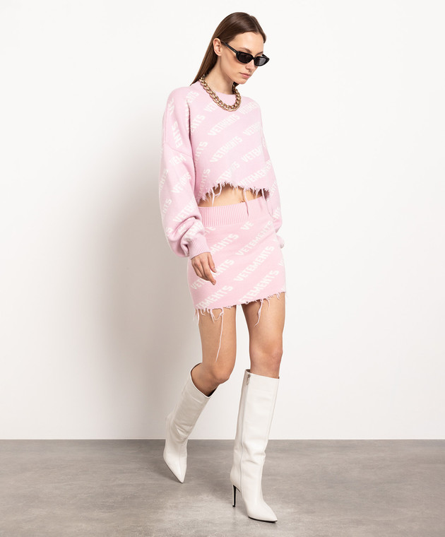Vetements - Pink wool mini skirt with logo WE63KN280P - shop