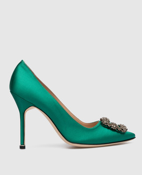 Manolo Blahnik Hangisi green boat shoes with crystals HANGISI
