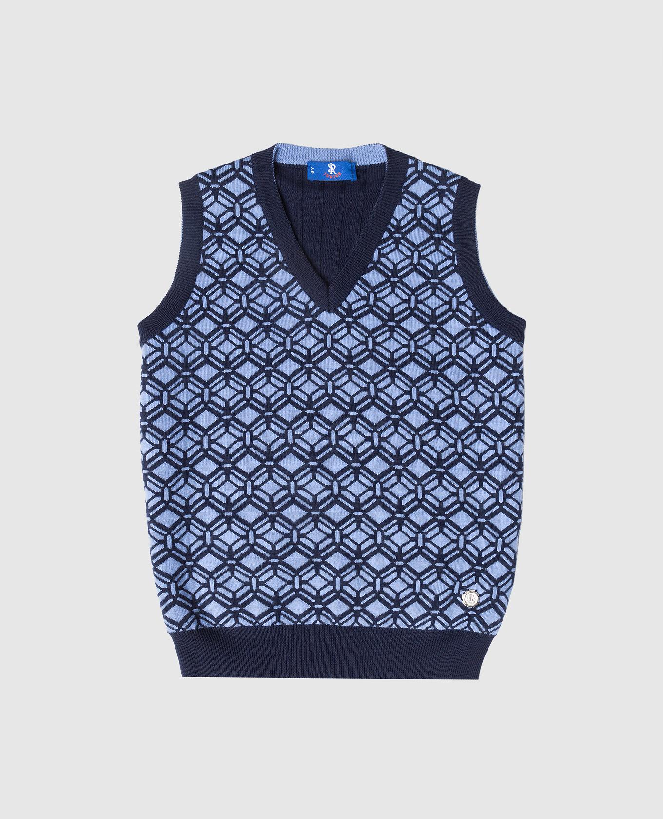 Children's blue vest made of wool in a geometric pattern stefano ricci