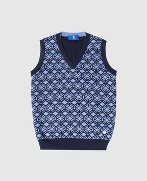 Stefano Ricci Children's blue vest made of wool in a geometric pattern K808008V20Y16488