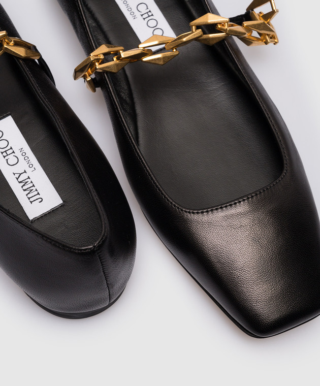 Jimmy Choo - Diamond Tilda black leather ballet flats with a chain