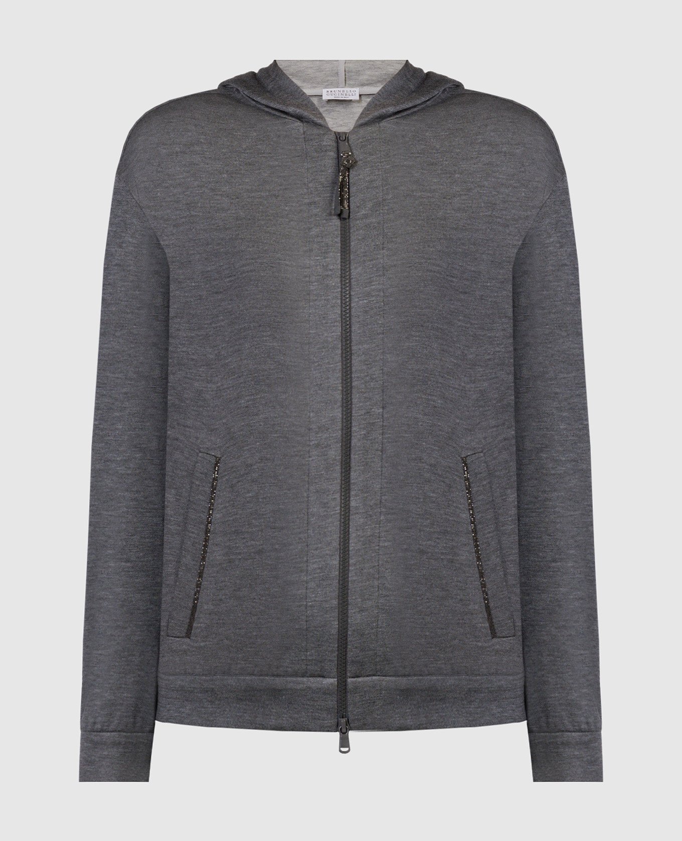 Gray sports jacket with silk and monil chain brunello cucinelli