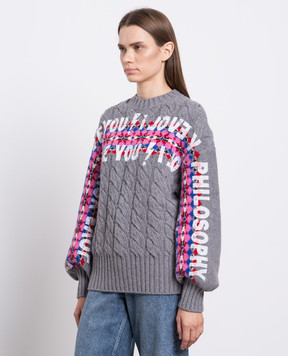 Philosophy di Lorenzo Serafini I Love You gray wool sweater A09385701
