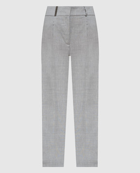 Peserico Gray wool and linen trousers with monil chain P04901D