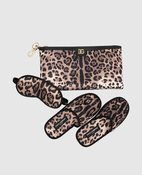 Dolce&Gabbana DG logo animal print clutch, slippers and sleep mask set TCK003TCAAO