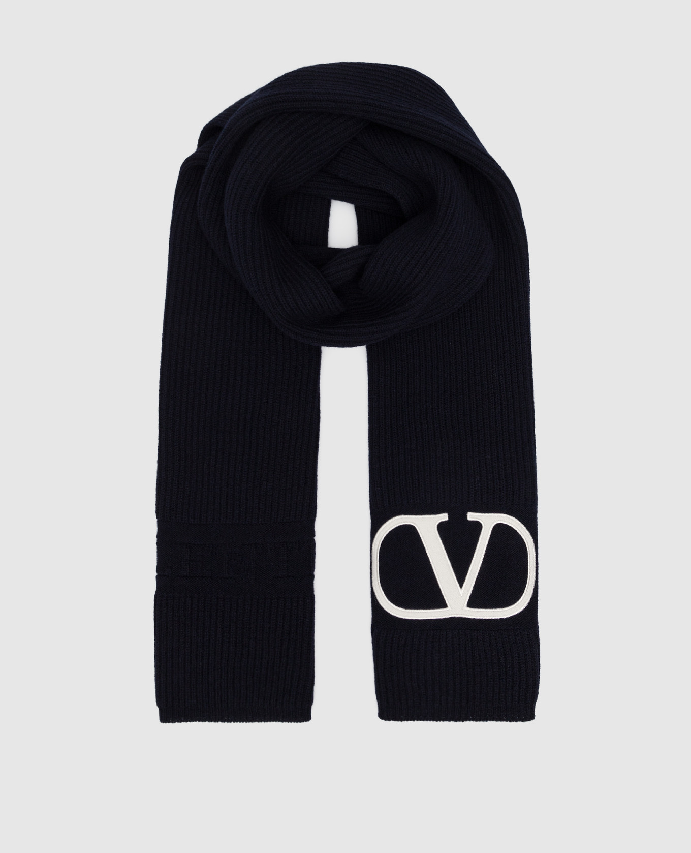 Valentino - Navy blue wool scarf with Vlogo embroidery 1W2ET00NLZC