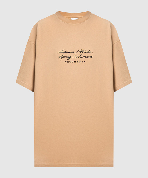 Vetements - Beige t-shirt with logo embroidery UE54TR140C - shop
