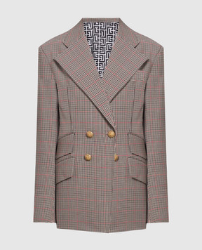 Balmain Brown check double-breasted jacket BU1SI530XF85