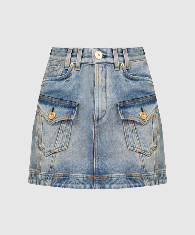 Balmain - Blue denim mini skirt with a frayed effect