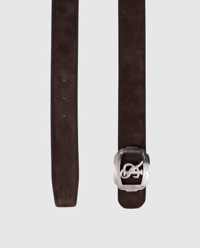 Stefano Ricci Brown suede belt with metal logo N381SDC574U