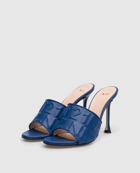 N21 Blue leather mules with embossed logo 23ECPXNV15012