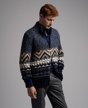 Brunello Cucinelli Blue patterned cashmere cardigan M22300216