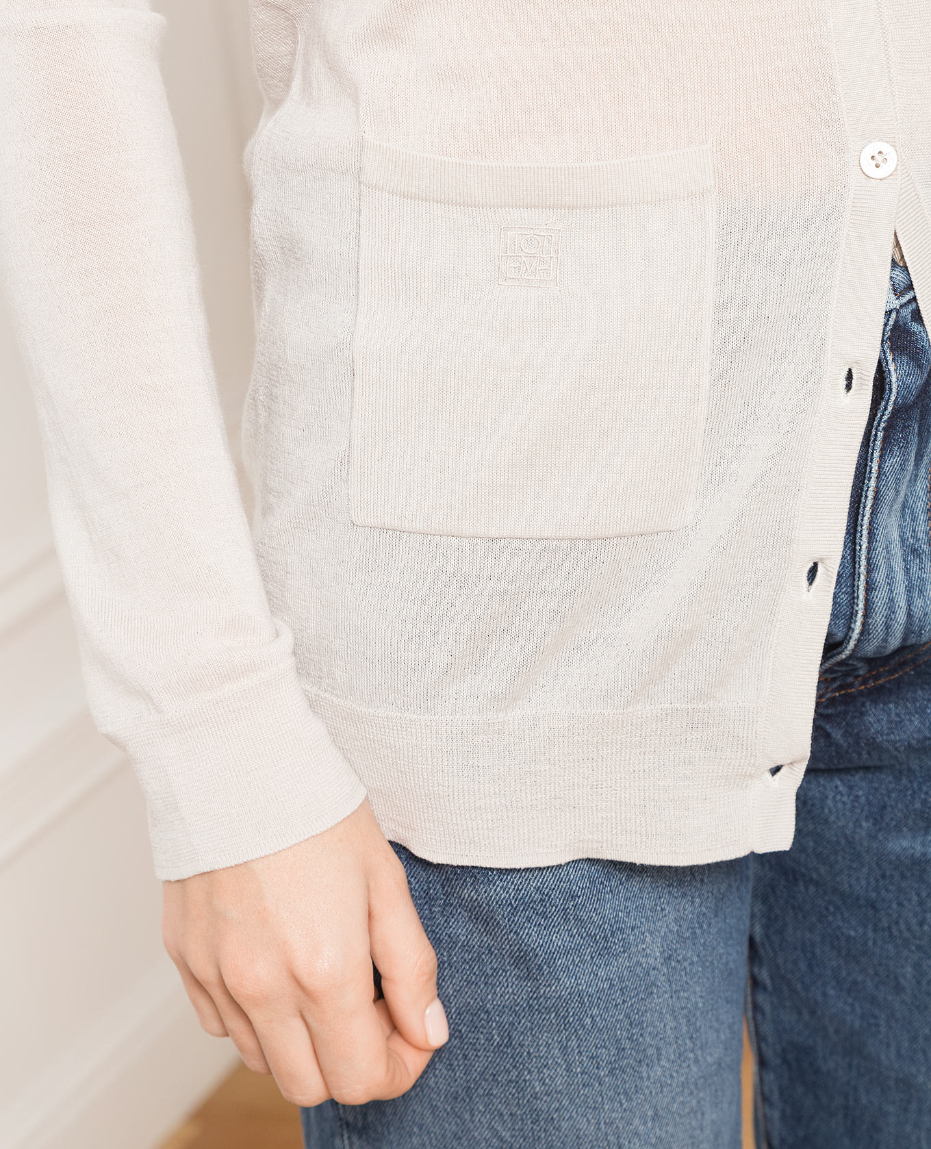Light beige wool cardigan with logo embroidery Toteme 5