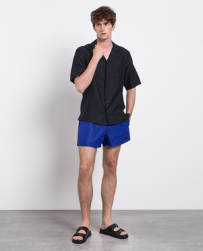 Off-White Blue logo print swim shorts OMFD011F23FAB002