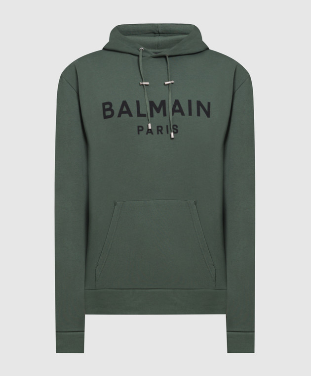 Balmain - Green hoodie with logo print YH1JR002BB65 - shop with