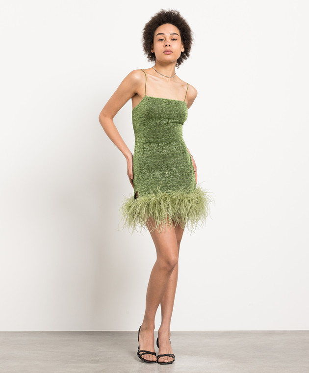 Oseree - Lumiere Plumage green dress with lurex and ostrich feathers  LDS238LUREXPLUMAGE - shop with European delivery at Symbol