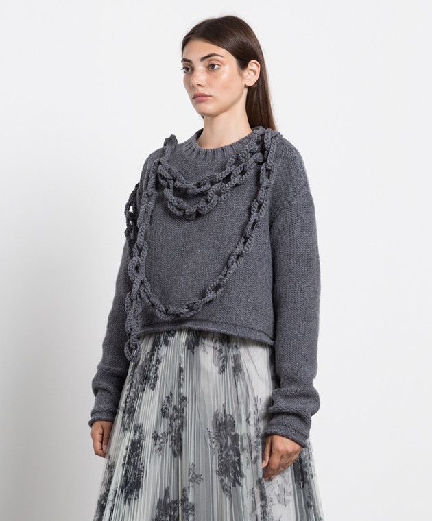 Philosophy di Lorenzo Serafini - Charcoal wool sweater with knitted chain  A09095703 - buy with European delivery at Symbol