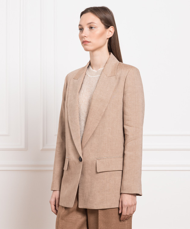 Peserico Brown linen jacket with monil chain S01426D05830 shop with European delivery at Symbol