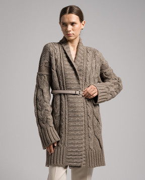 Ermanno Scervino Brown cardigan with textured pattern and crystals D435M333CTHSK