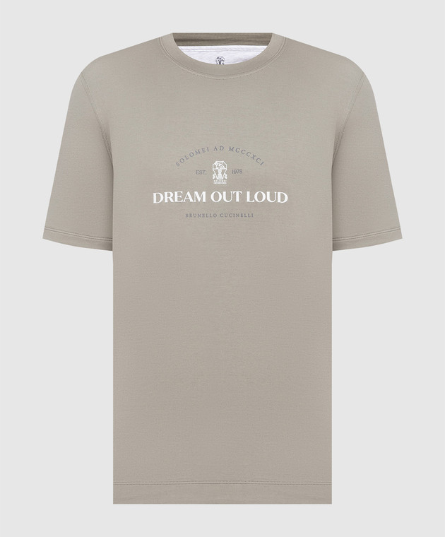 Brunello Cucinelli - Khaki t-shirt with Dream out loud print