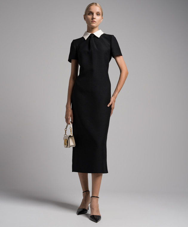 valentino black dress white collar Valentino Garavani Polka-Dot Tie Collar Short-Sleeve Mini Dress