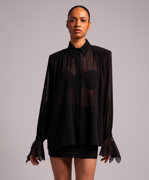 Tシャツ・カットソー THE ANDAMANE ROUND NECK SILK BLOUSE (TM150919A TNS038BLACK) The Andamane Black Blouse With Crew Neck In Stretch Silk