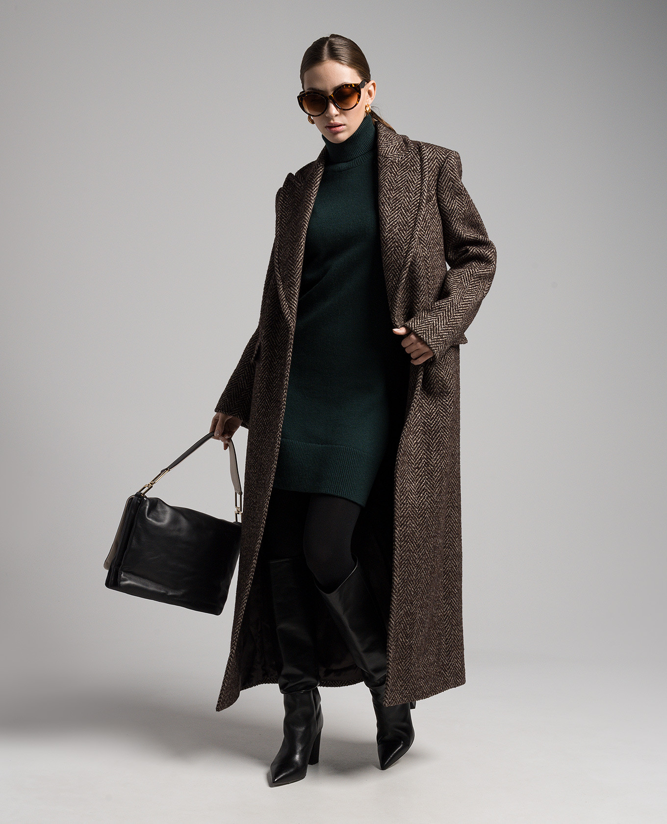Brown patterned wool and silk tweed coat Michael Kors 2