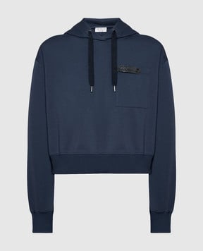 Brunello Cucinelli Blue hoodie with monil chain MH827BD909