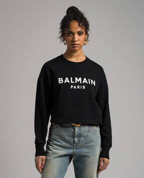 Balmain Black sweatshirt with logo print CF1JO065BB02