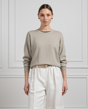 Brunello Cucinelli Gray cashmere sweater with monil chain M12189310