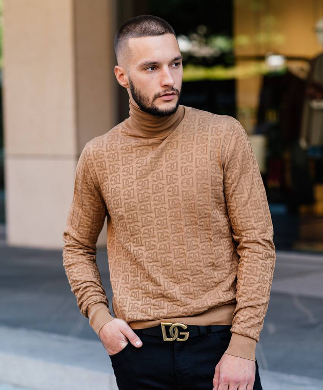 Dolce&Gabbana - Brown DG patterned silk turtleneck GXQ67TJBSE2