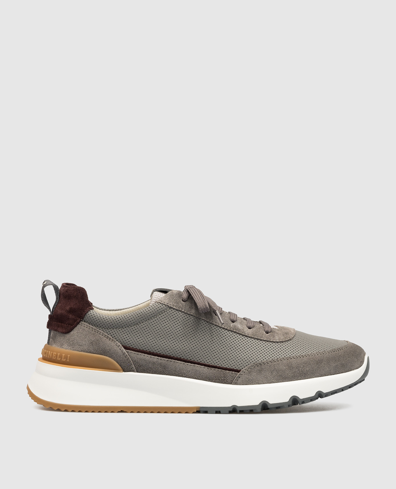 Gray leather sneakers with perforations brunello cucinelli