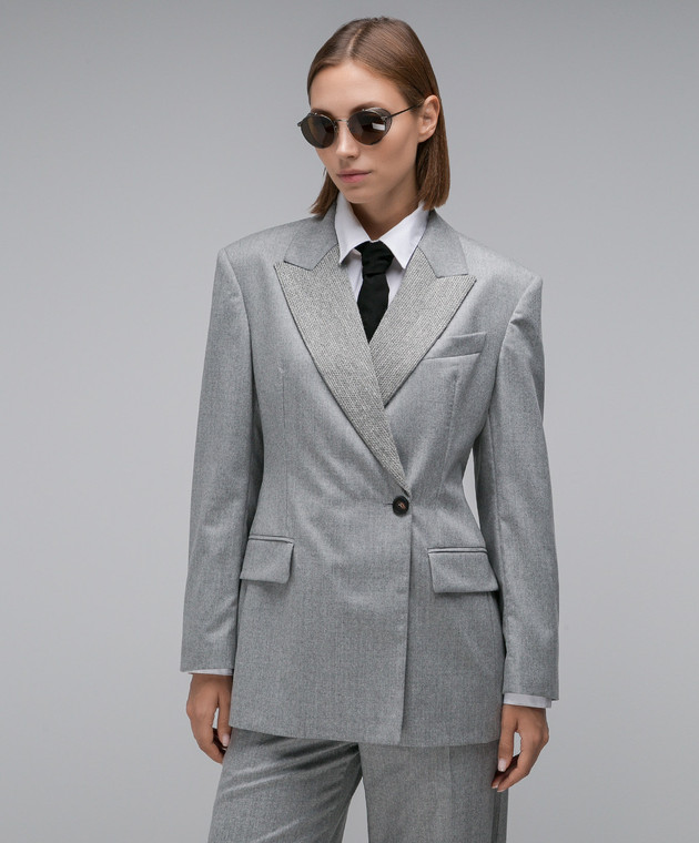 Brunello Cucinelli Giacca grigia doppiopetto in lana con