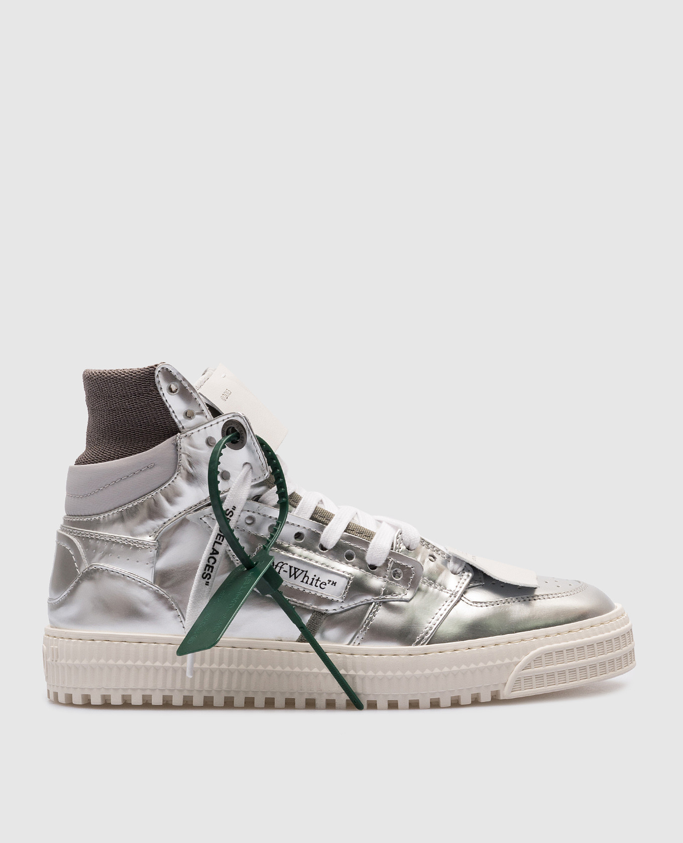 

Silver leather 3.0 OFF COURT high top with textured logo Off-White, Серебристый