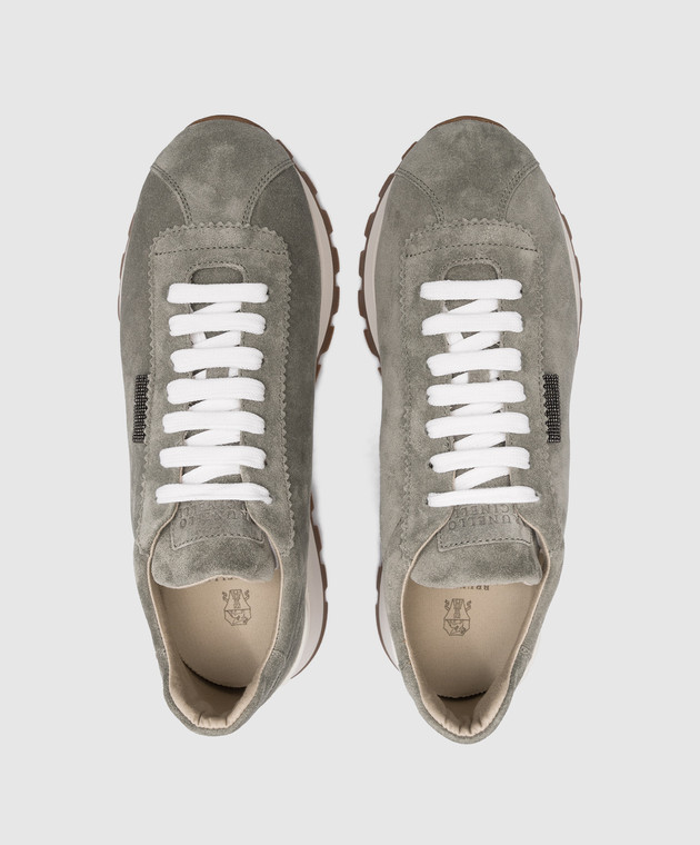 Brunello Cucinelli|SNEAKERS (MZSFG2110 C8275) Brunello Cucinelli - Gray suede sneakers with monil chain