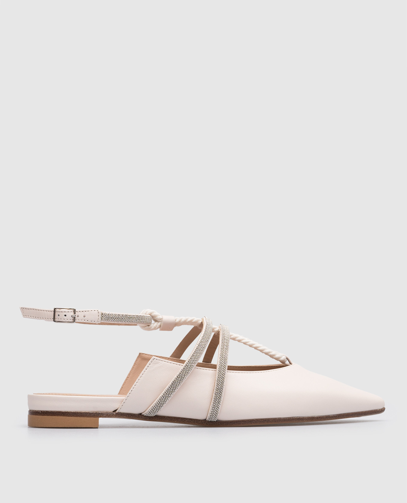 Beige leather slingbacks with monil chain peserico