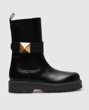 Valentino One Stud Beatle Black Leather Chelsea Boots 3W2S0FY1KUM