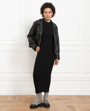 Babe Pay Pls Black cashmere dress with a rib MD9731312341CO