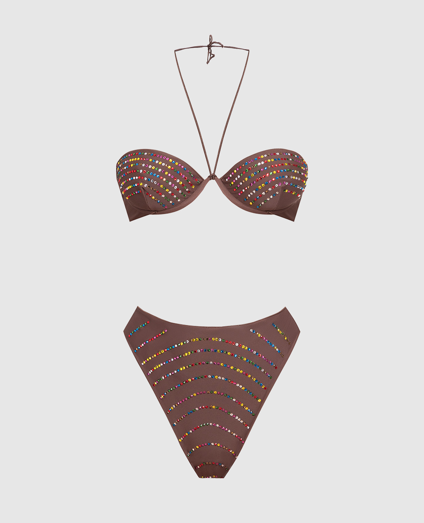 Gem balconette brown swimsuit with crystals oseree