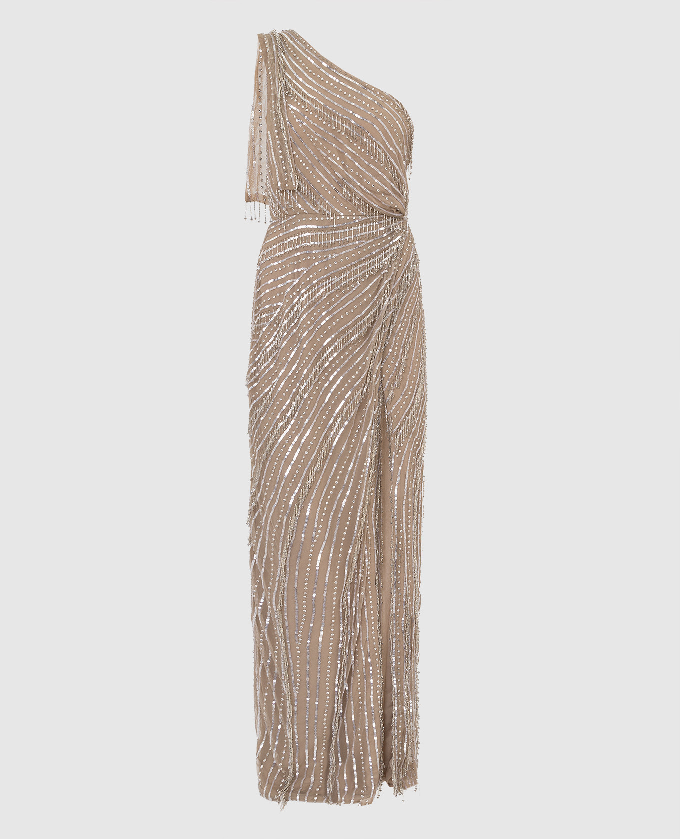 

Dark beige Kenzi sequin dress with slit Rachel Gilbert