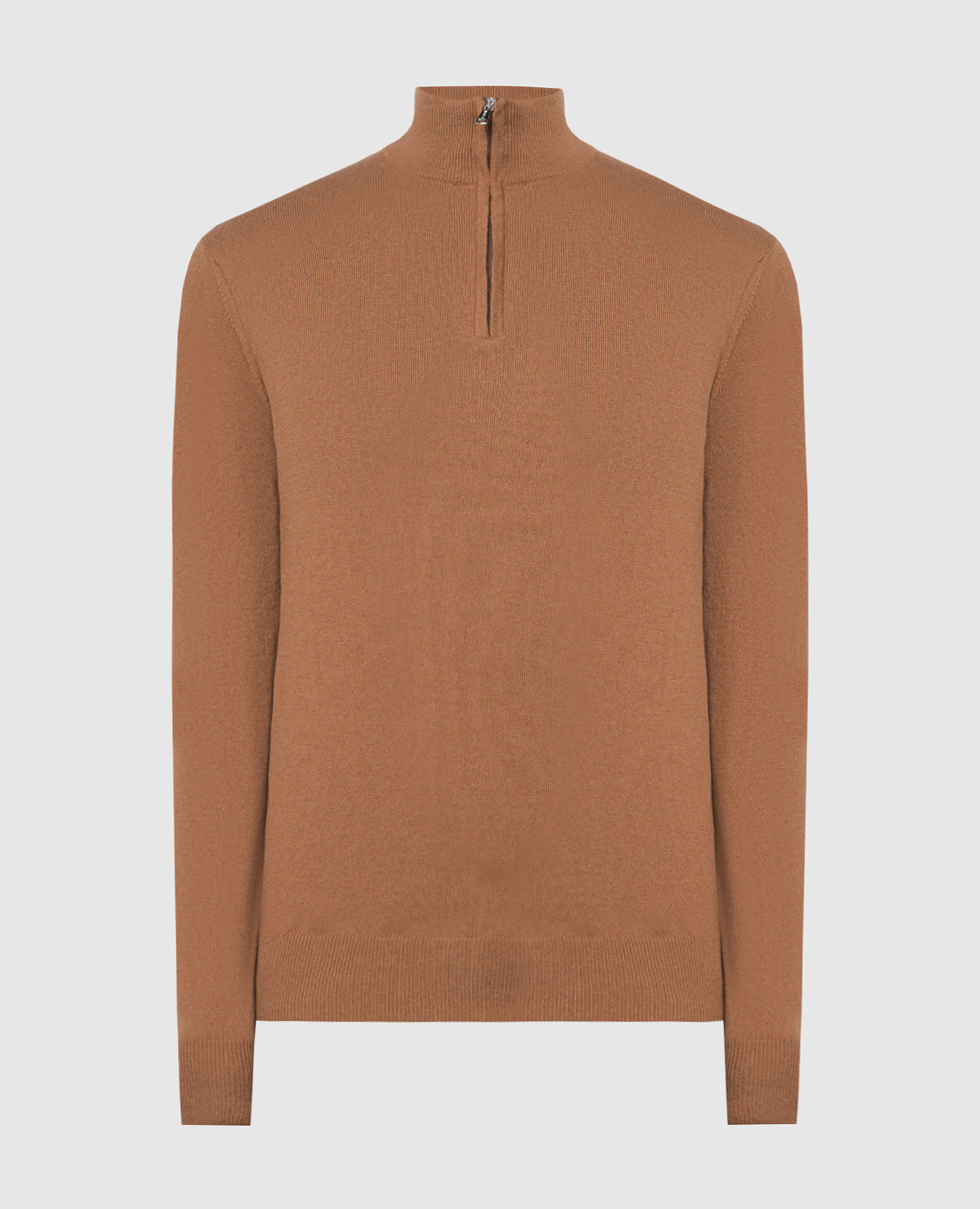Brown cashmere jumper with zipper