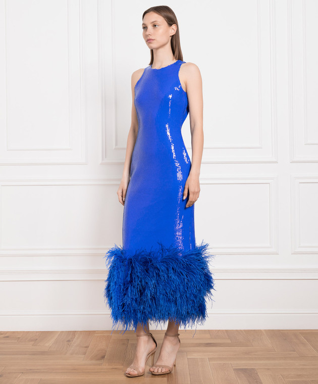 David Koma - Blue dress with sequins and ostrich feathers SS23DK53D