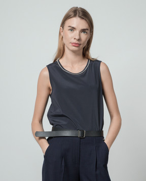 Peserico Blue silk top with monil chain S08893D07325