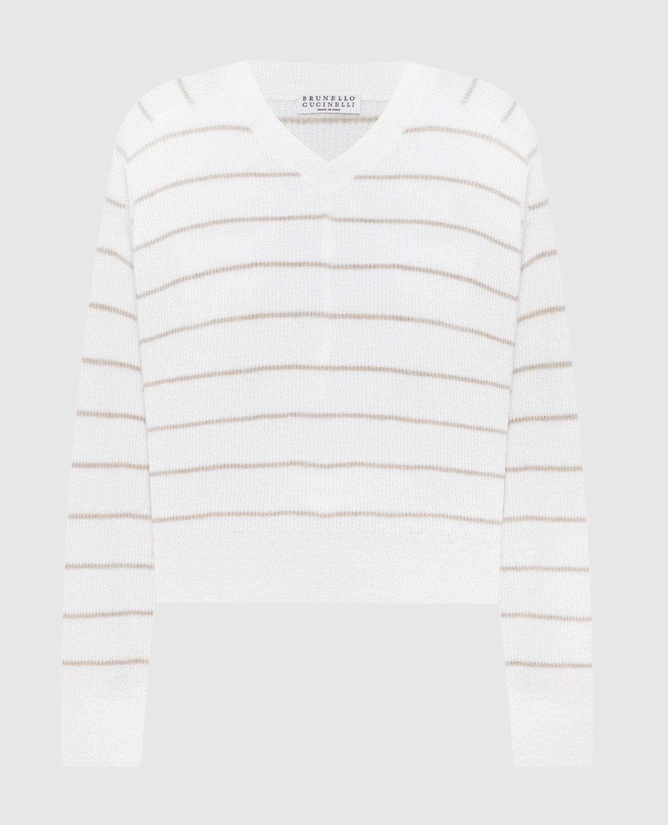 

White wool striped pullover with monil chain Brunello Cucinelli, Белый