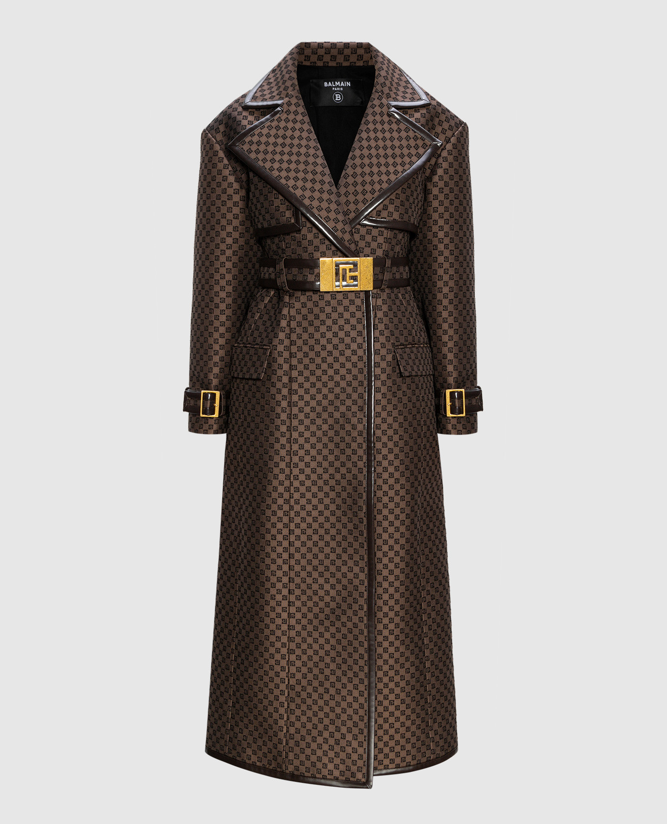 BALMAIN PARIS ロングコート ブラウン Balmain - Brown trench coat with logo monogram BF0TL058CE44 - shop